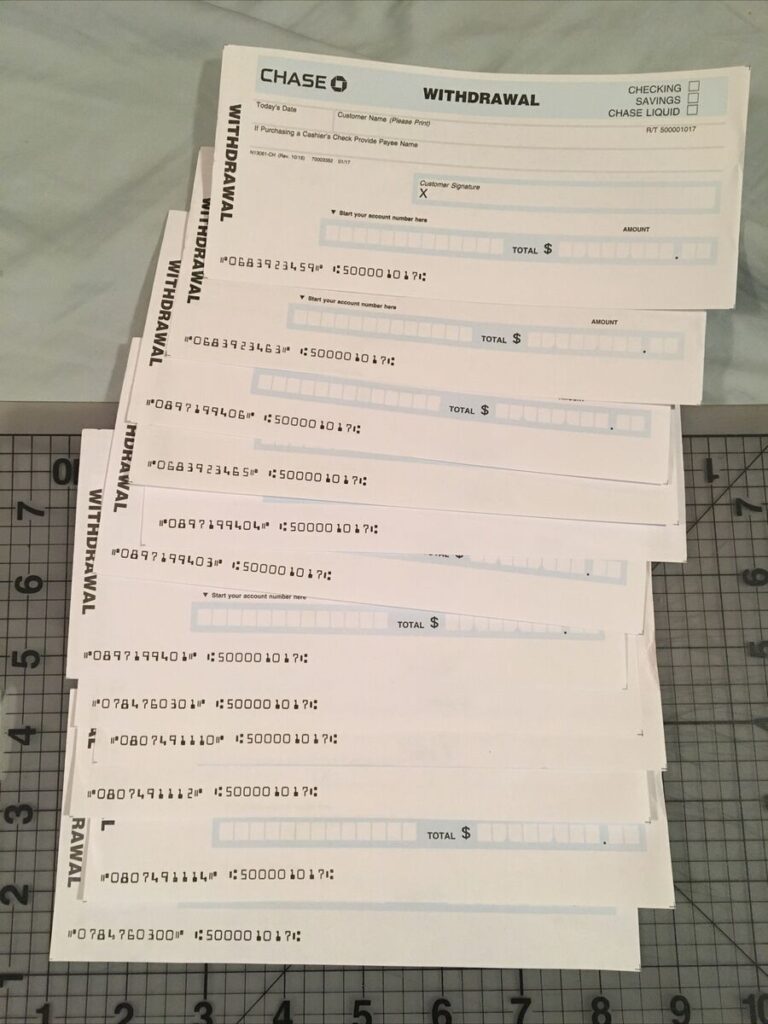 12 CHASE Banking Withdrawal Slips Drive Through Or Lobby Bank Universal blank