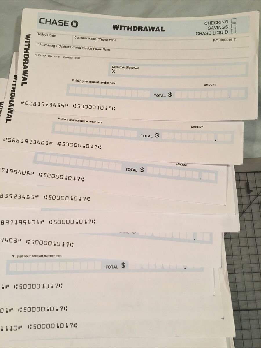 12 CHASE Banking Withdrawal Slips Drive Through Or Lobby Bank Universal blank