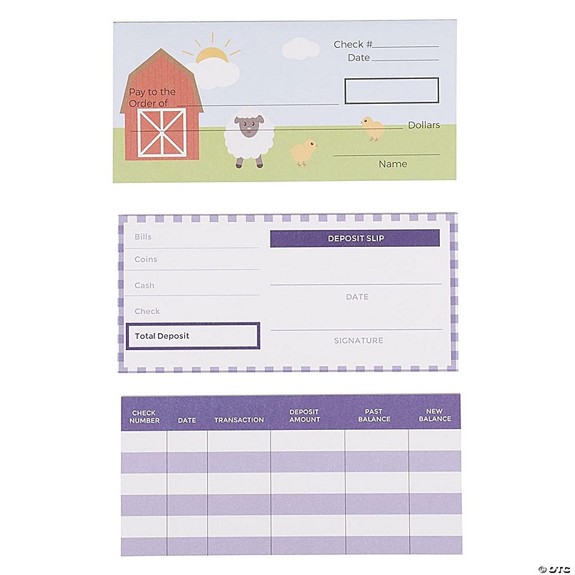 150 Sheets Pretend Checkbook For Kids With Fake Deposit Slip And 