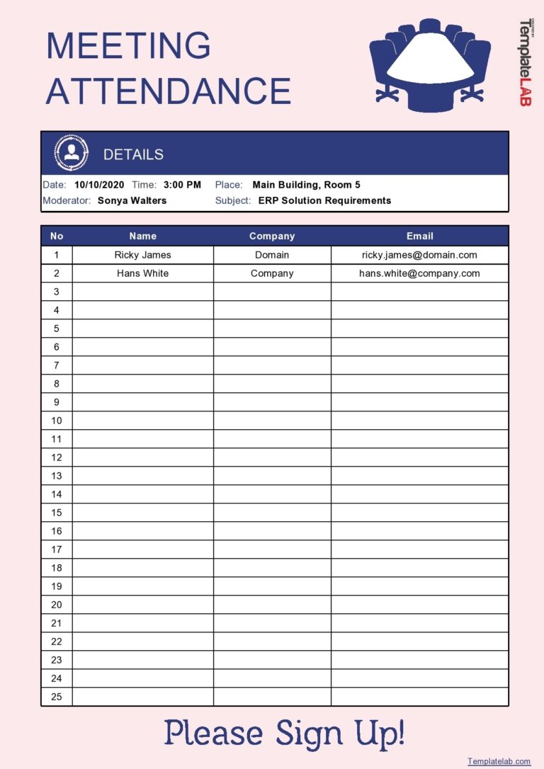 23 Free Printable Attendance Sheet Templates Word Excel 