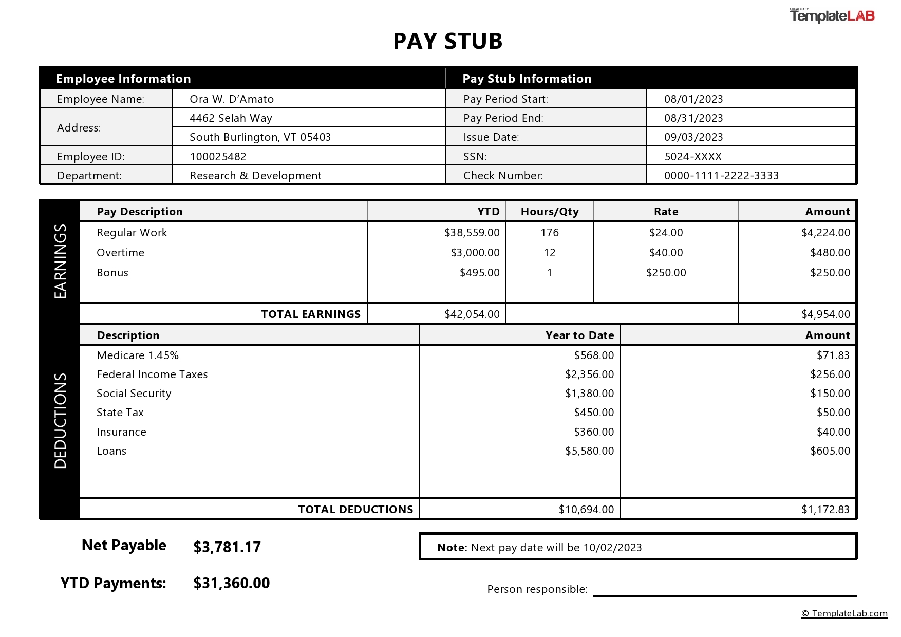 Free Pay Slip Template Word
