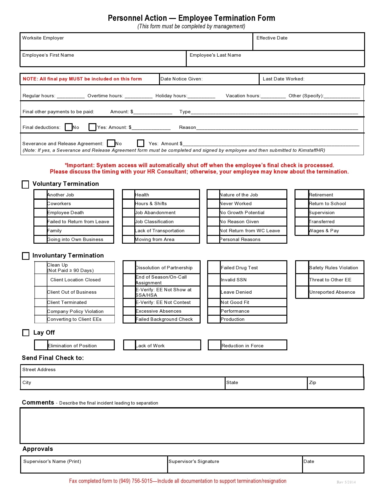 Termination Pink Slip Template