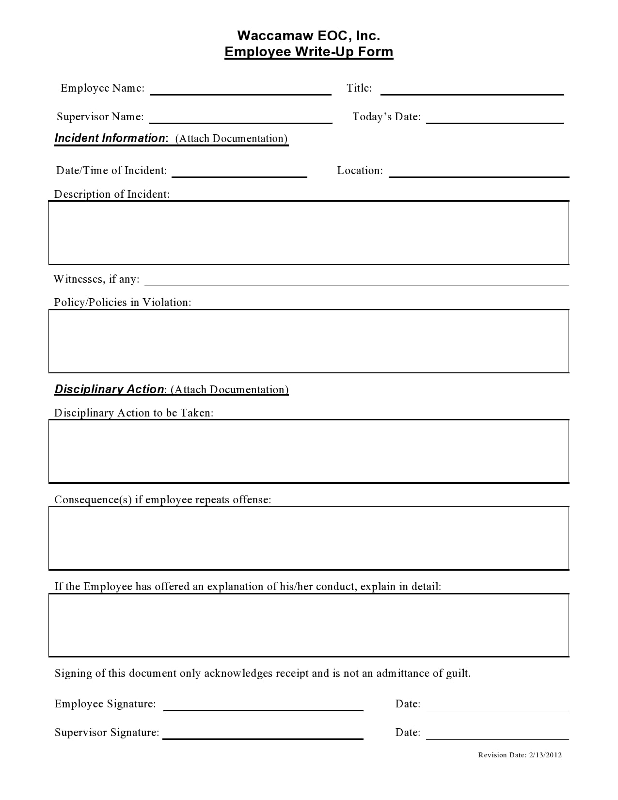 Write Up Slip Template