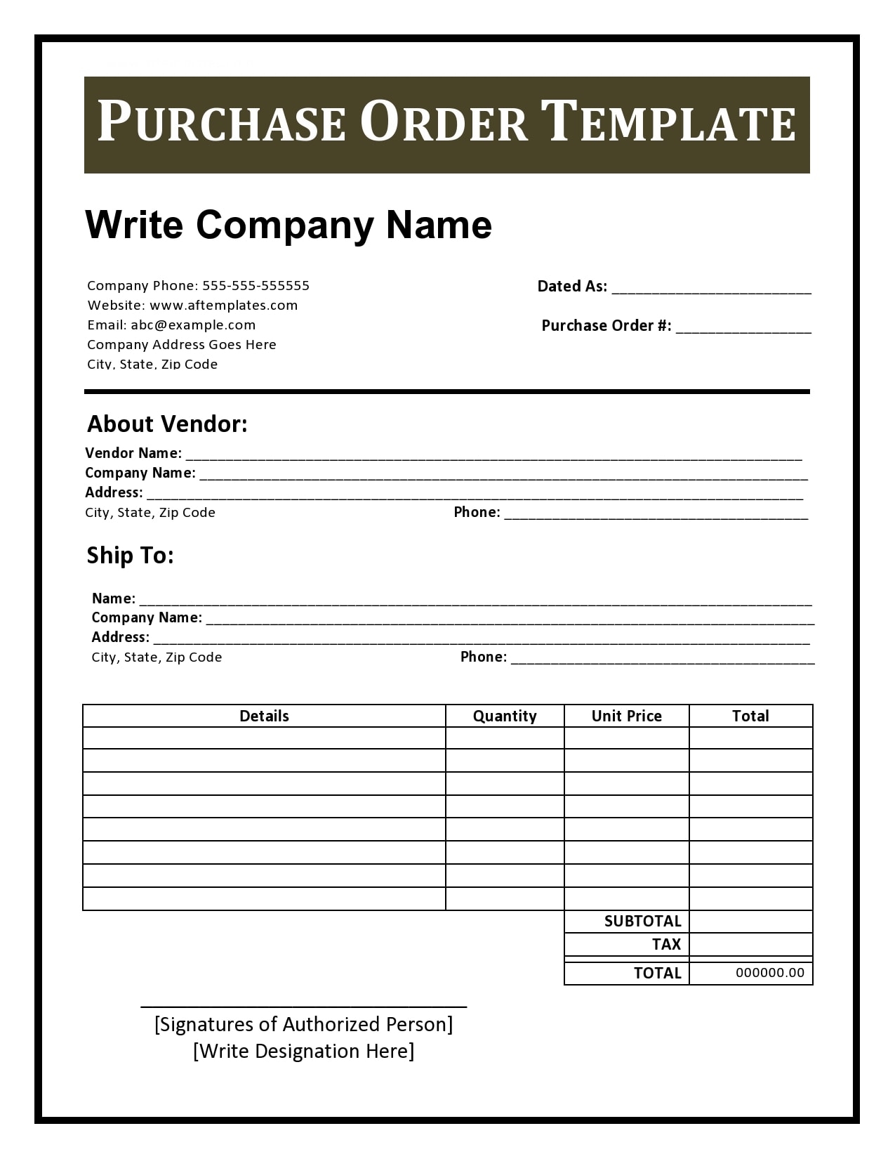 Purchase Slip Template