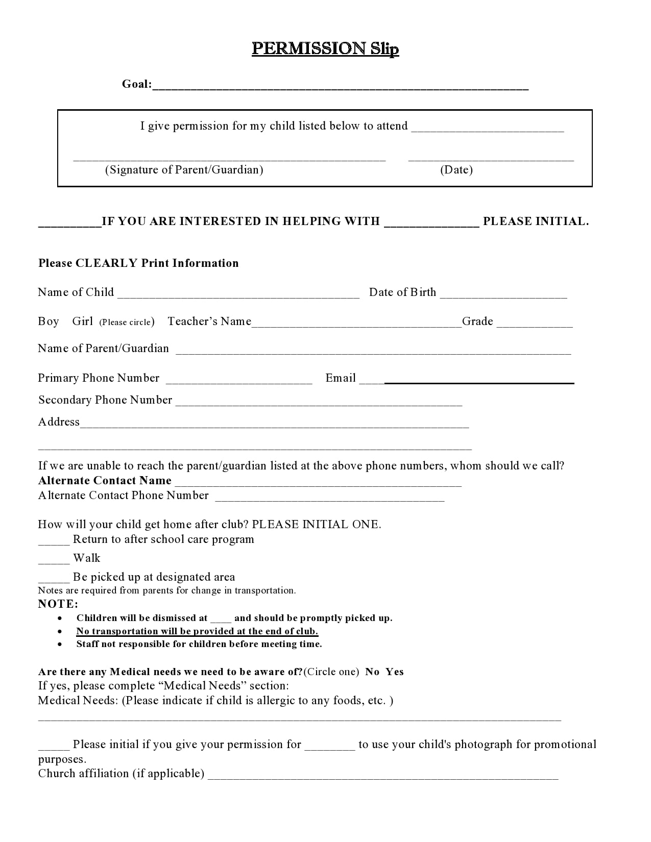 30 Permission Slip Templates Field Trip Scouts Generic 