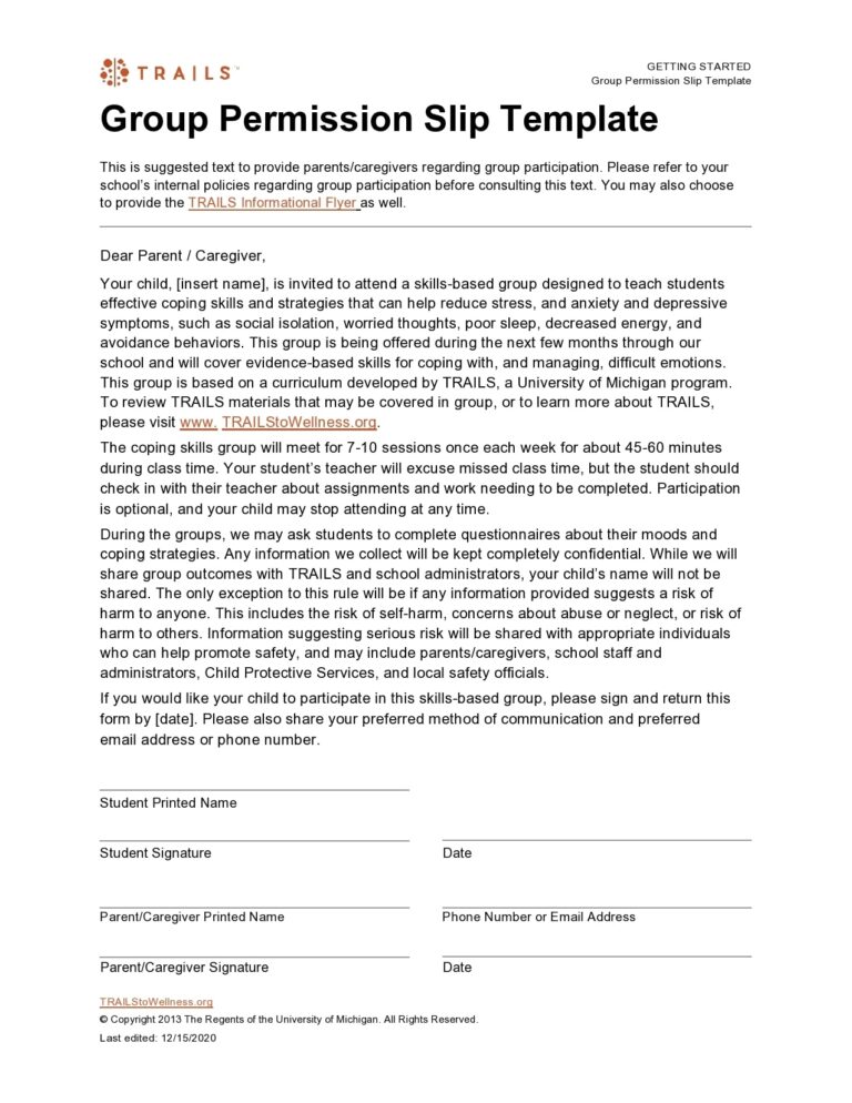 30 Permission Slip Templates Field Trip Scouts Generic