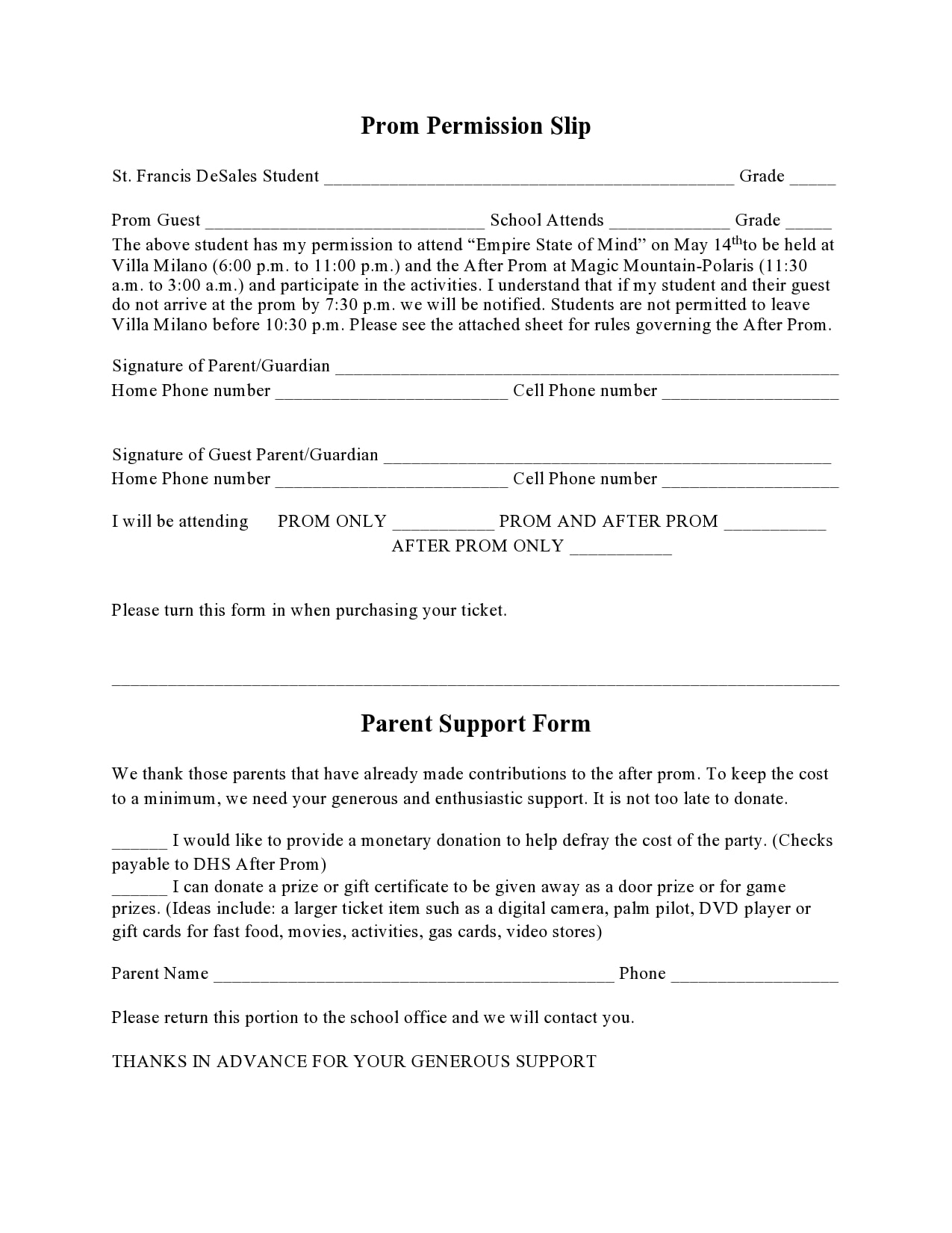 School Activity Permission Slip Template