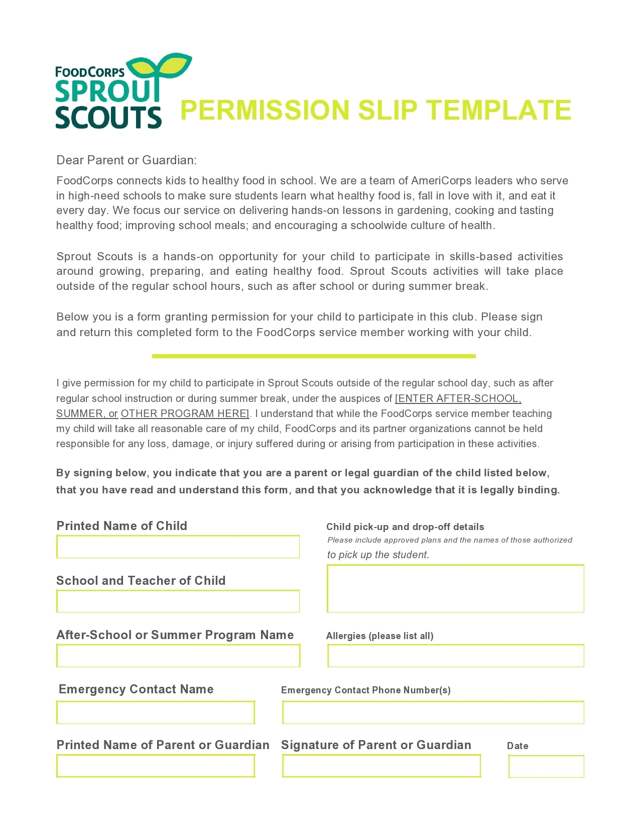 30 Permission Slip Templates Field Trip Scouts Generic 
