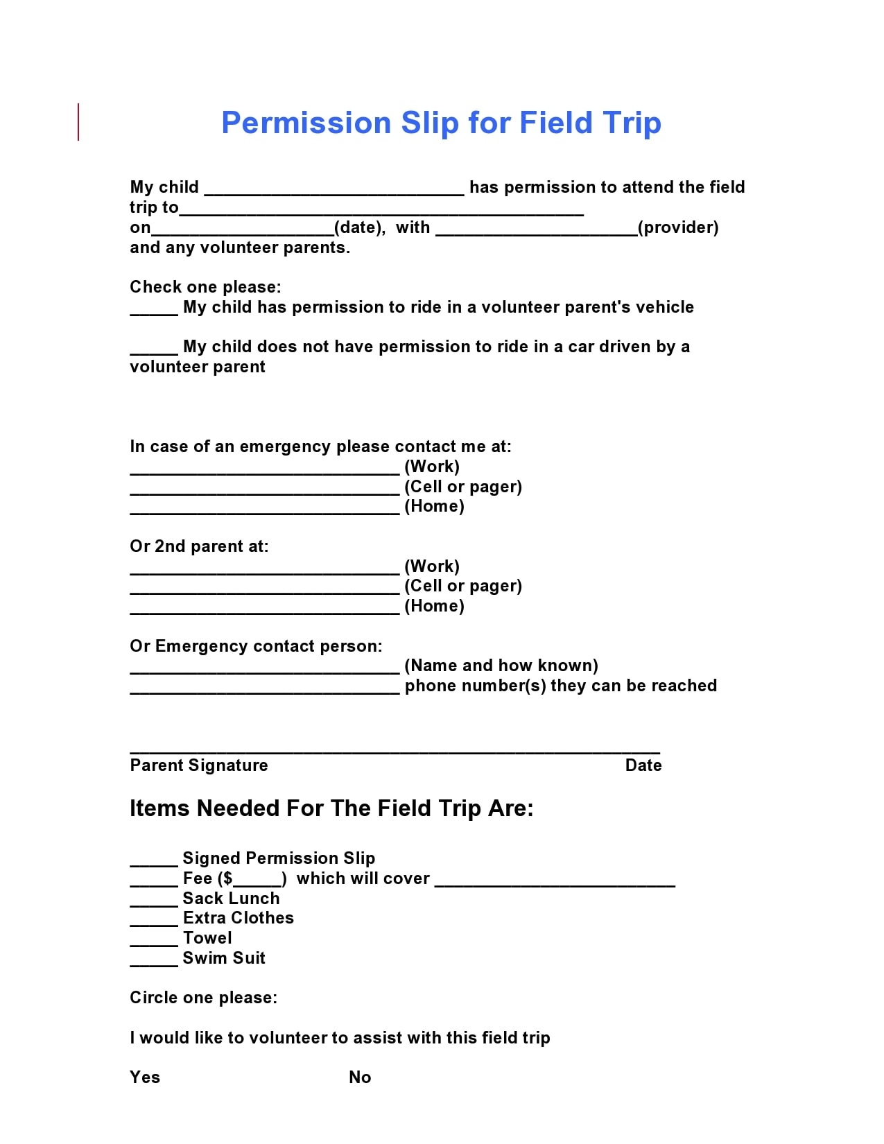 Parent Reply Slip Template