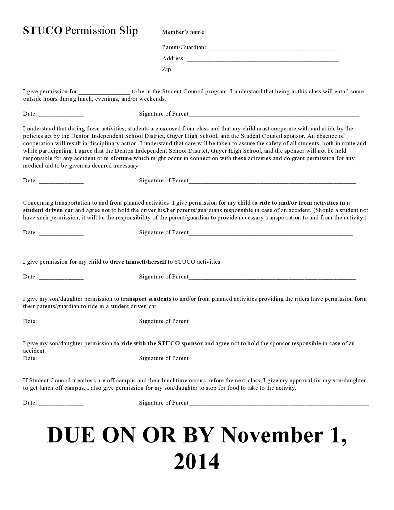 30 Permission Slip Templates Field Trip Scouts Generic 