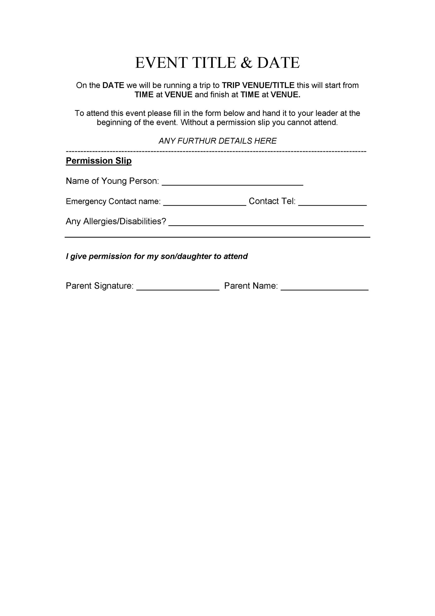 35 Permission Slip Templates U0026 Field Trip Forms