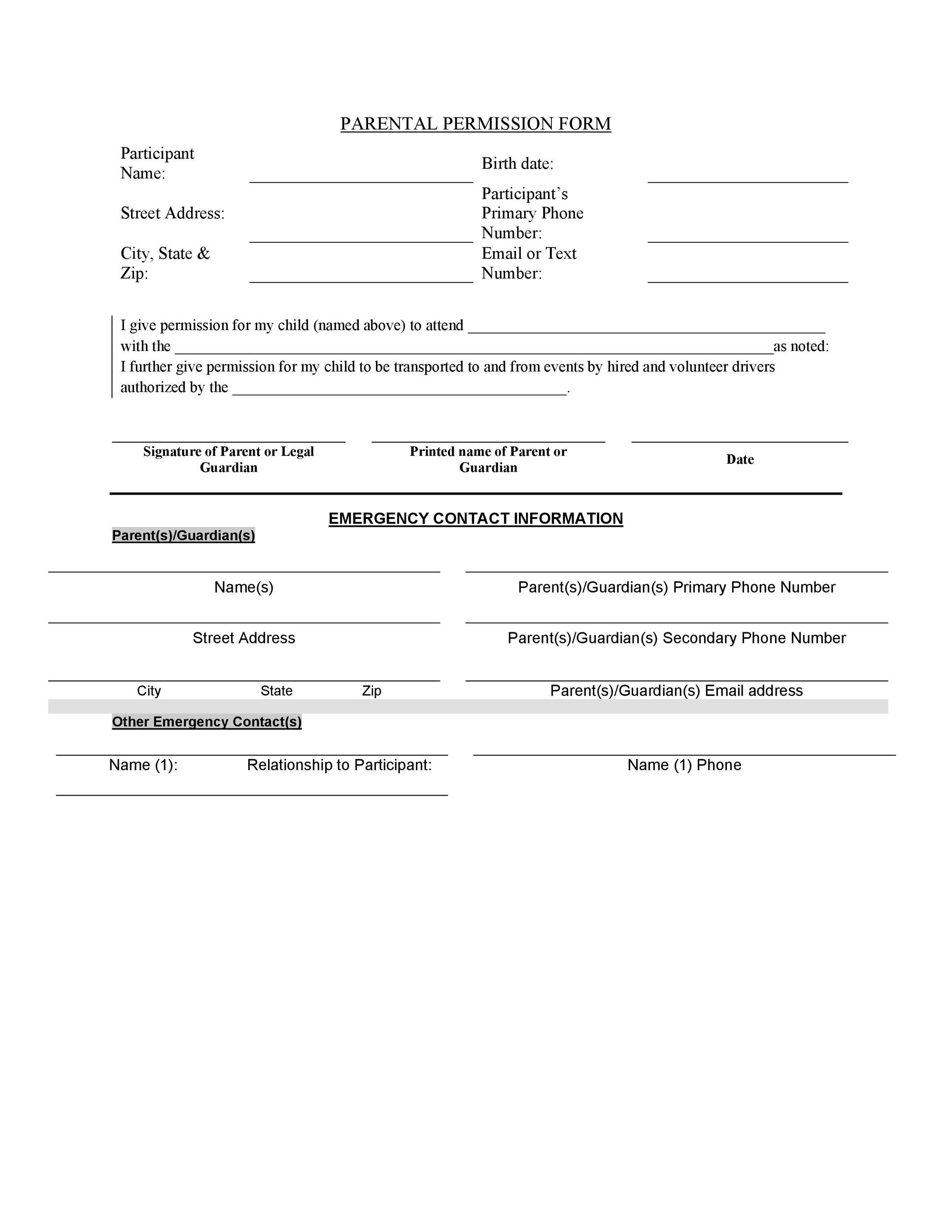 Church Camp Permission Slip Template