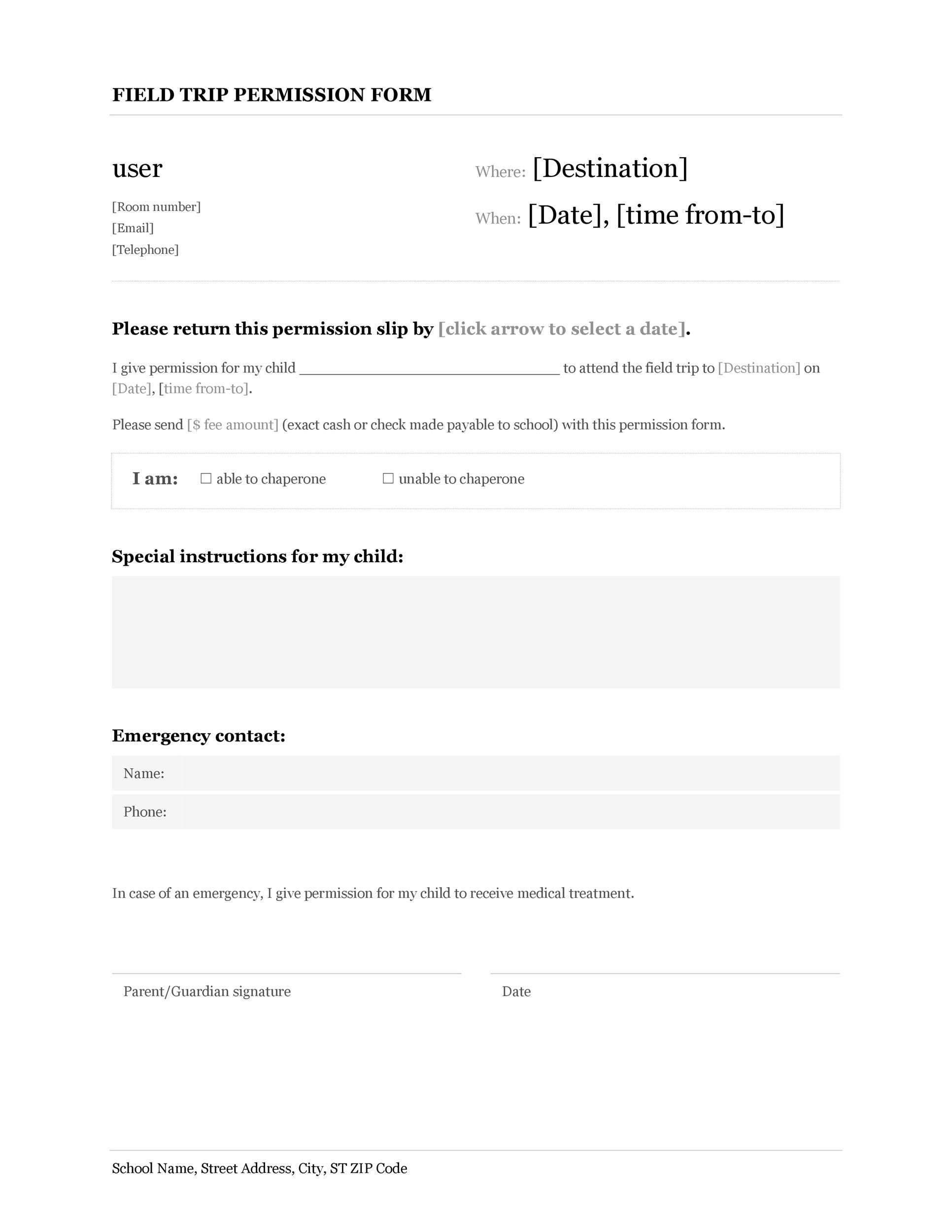 35 Permission Slip Templates U0026 Field Trip Forms