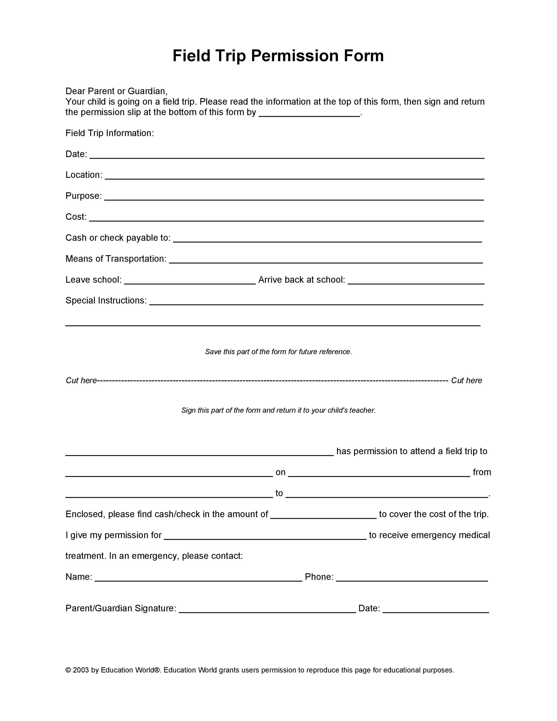 35 Permission Slip Templates U0026 Field Trip Forms