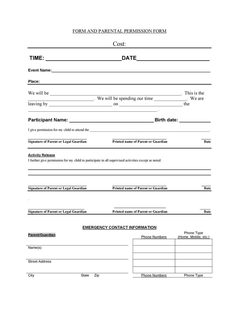 35 Permission Slip Templates U0026 Field Trip Forms