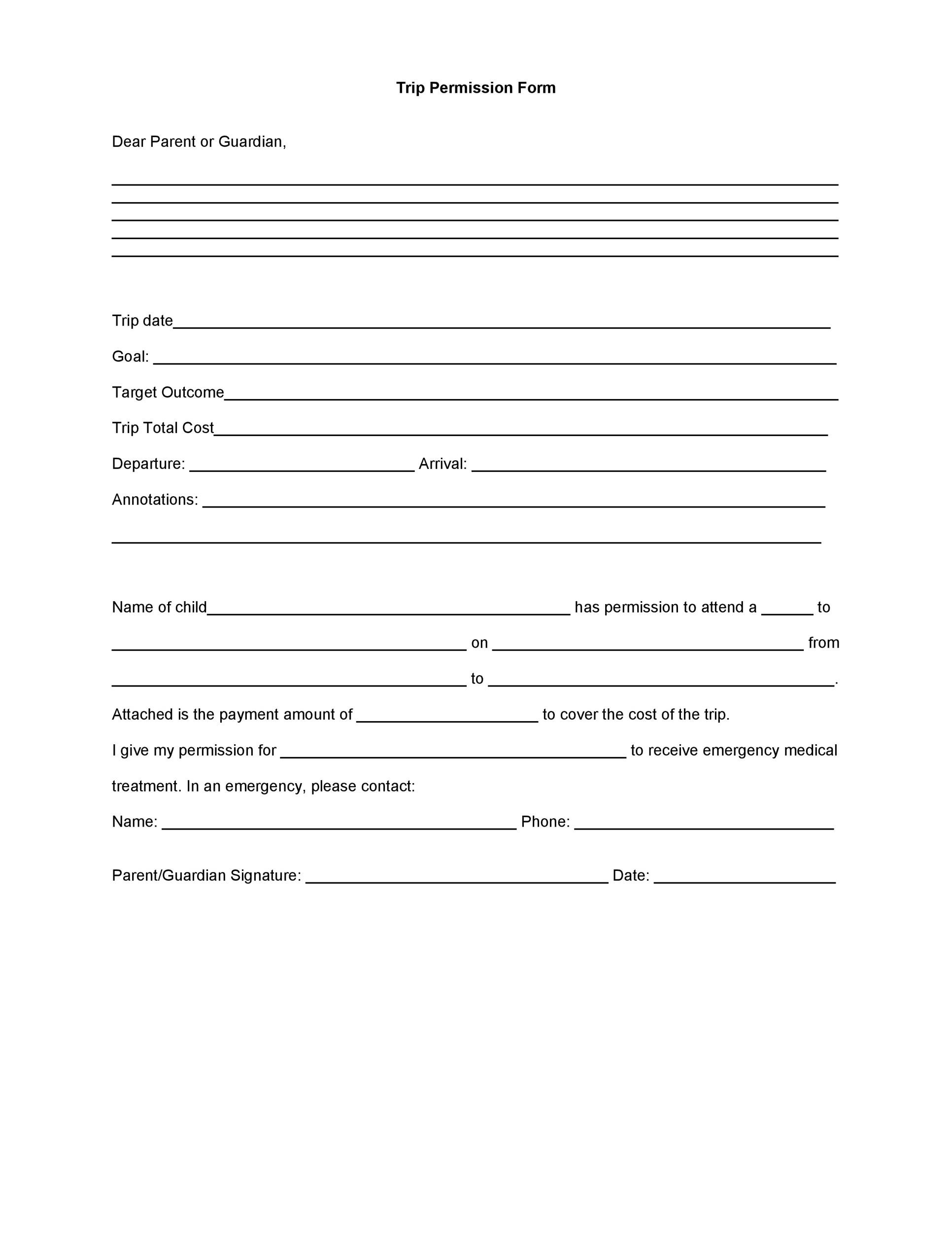 35 Permission Slip Templates U0026 Field Trip Forms