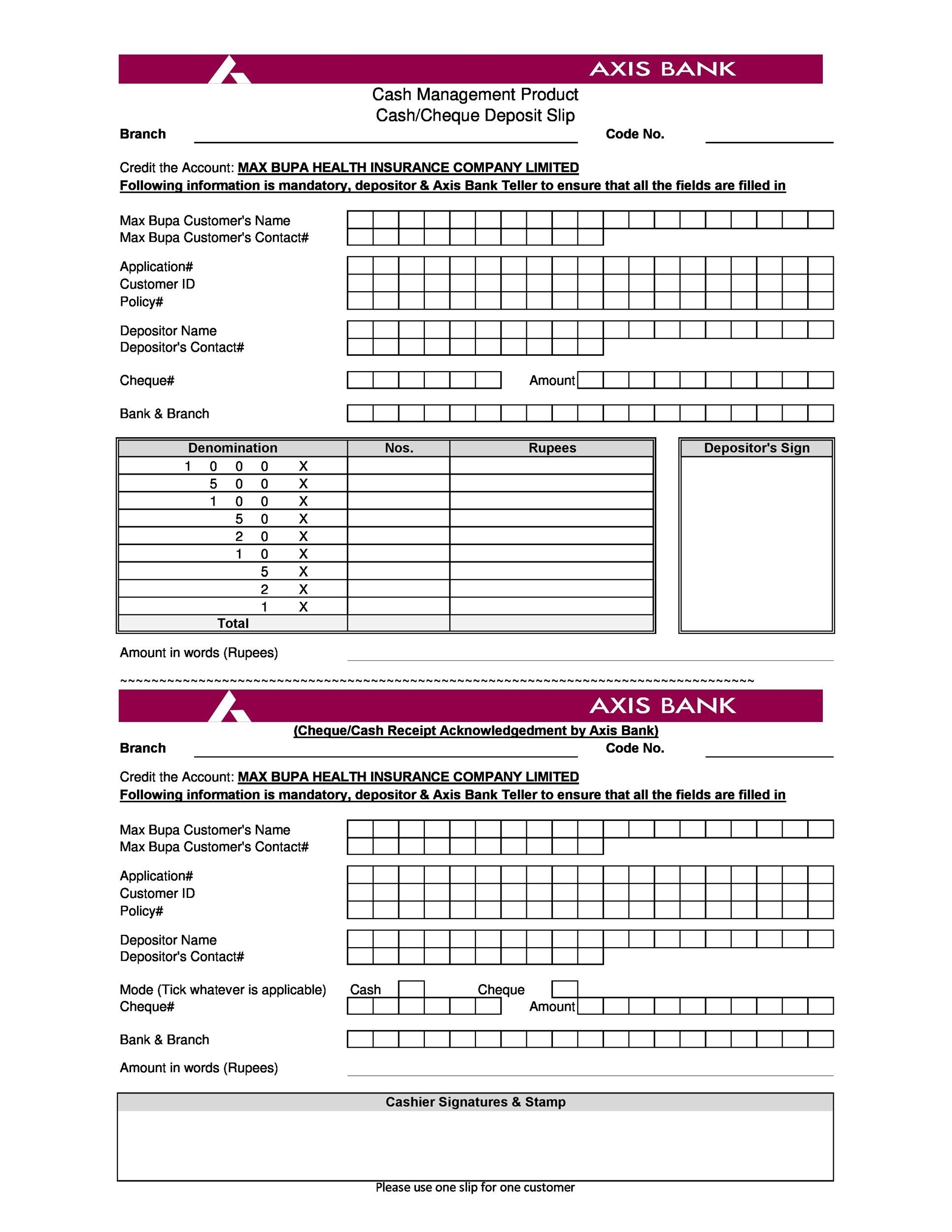 Free Downloadable Deposit Slip Template