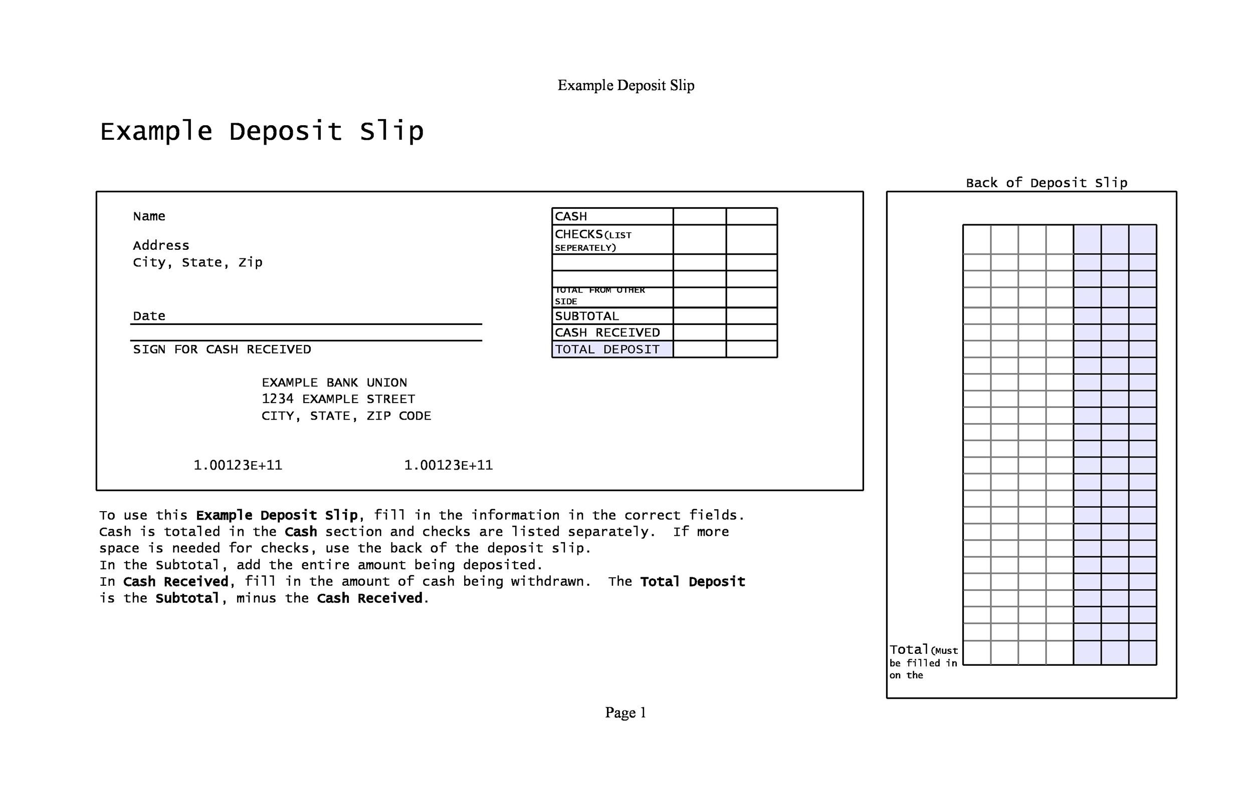 Deposit Slip Template Wells Fargo