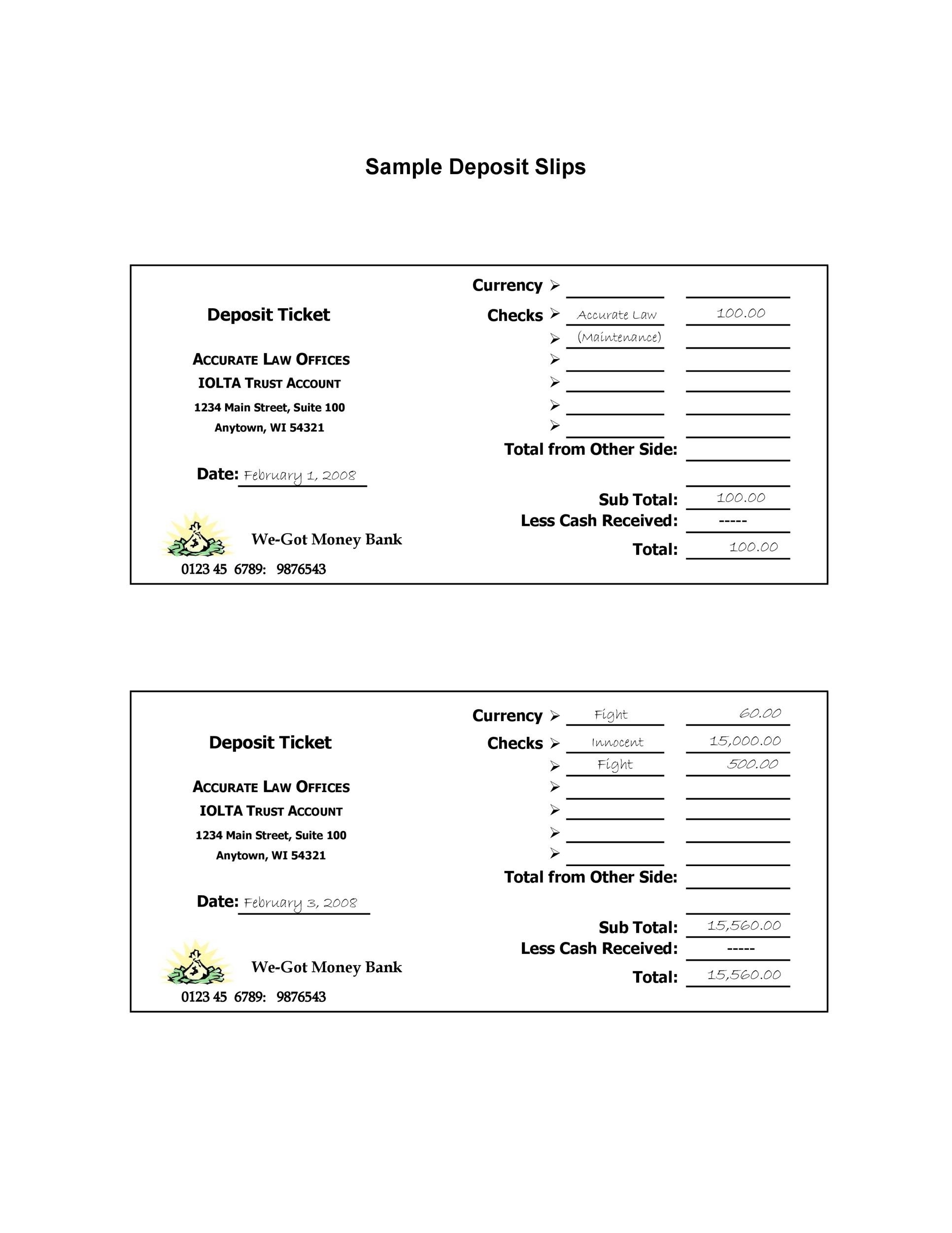 37 Bank Deposit Slip Templates U0026 Examples TemplateLab Worksheets Library