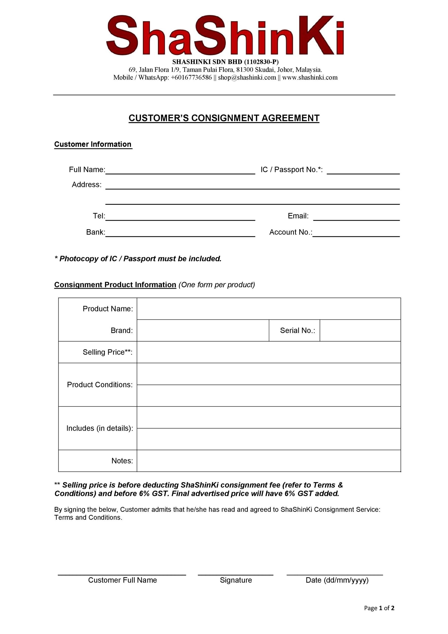 40 Best Consignment Agreement Templates U0026 Forms TemplateLab
