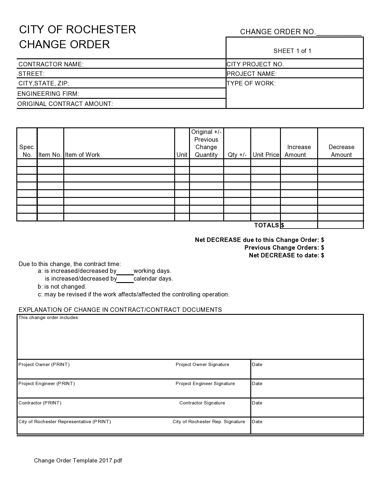 Free Change Order Slip Template