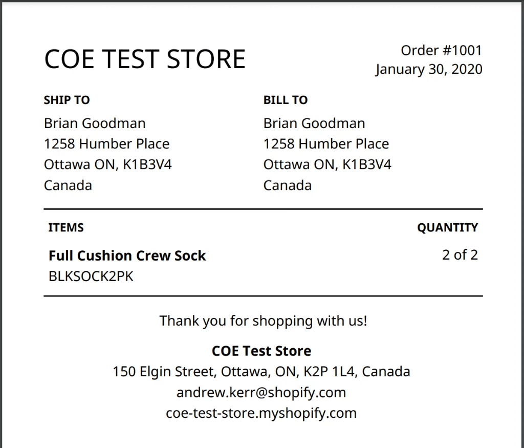 Shopify Packing Slip Template Free