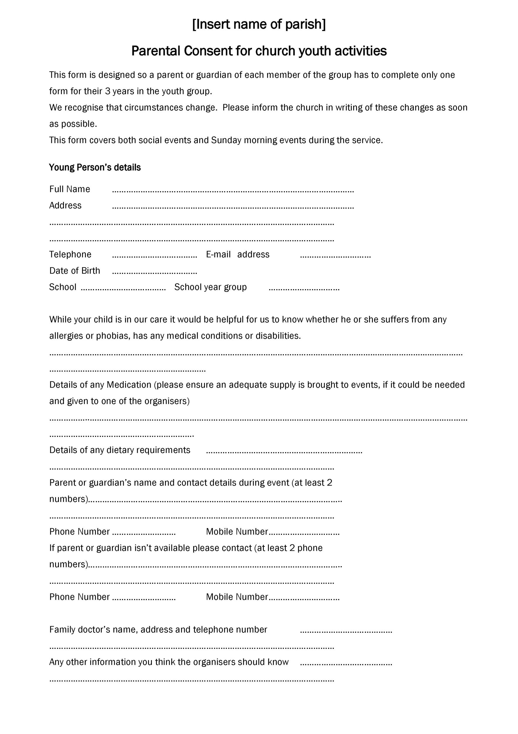 50 Printable Parental Consent Form U0026 Templates TemplateLab