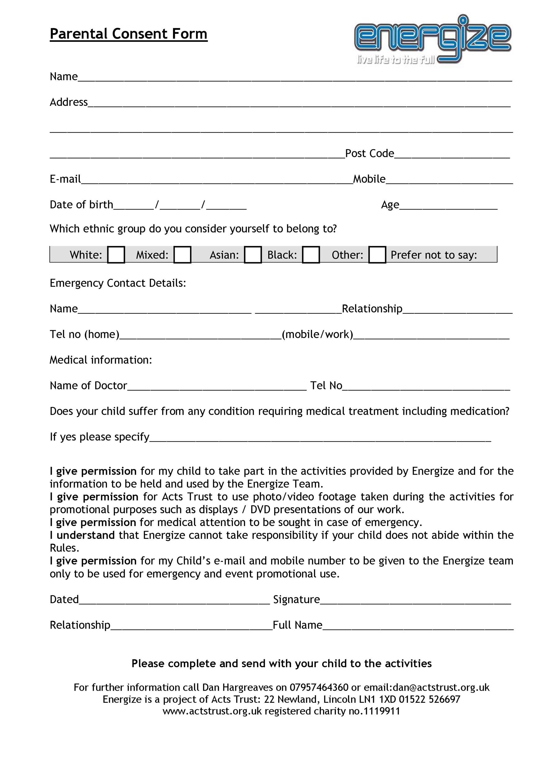 50 Printable Parental Consent Form U0026 Templates TemplateLab
