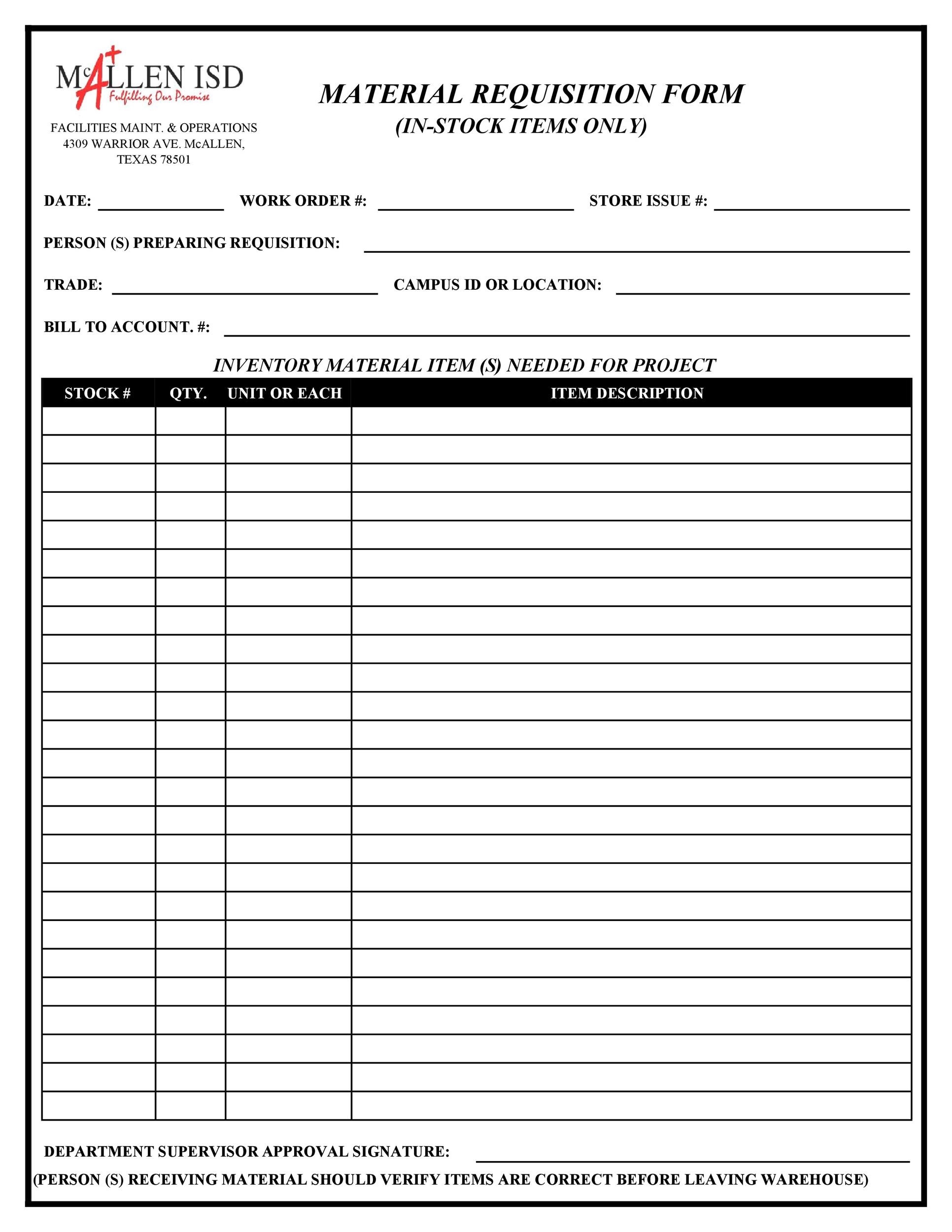 50 Professional Requisition Forms Purchase Materials Lab 