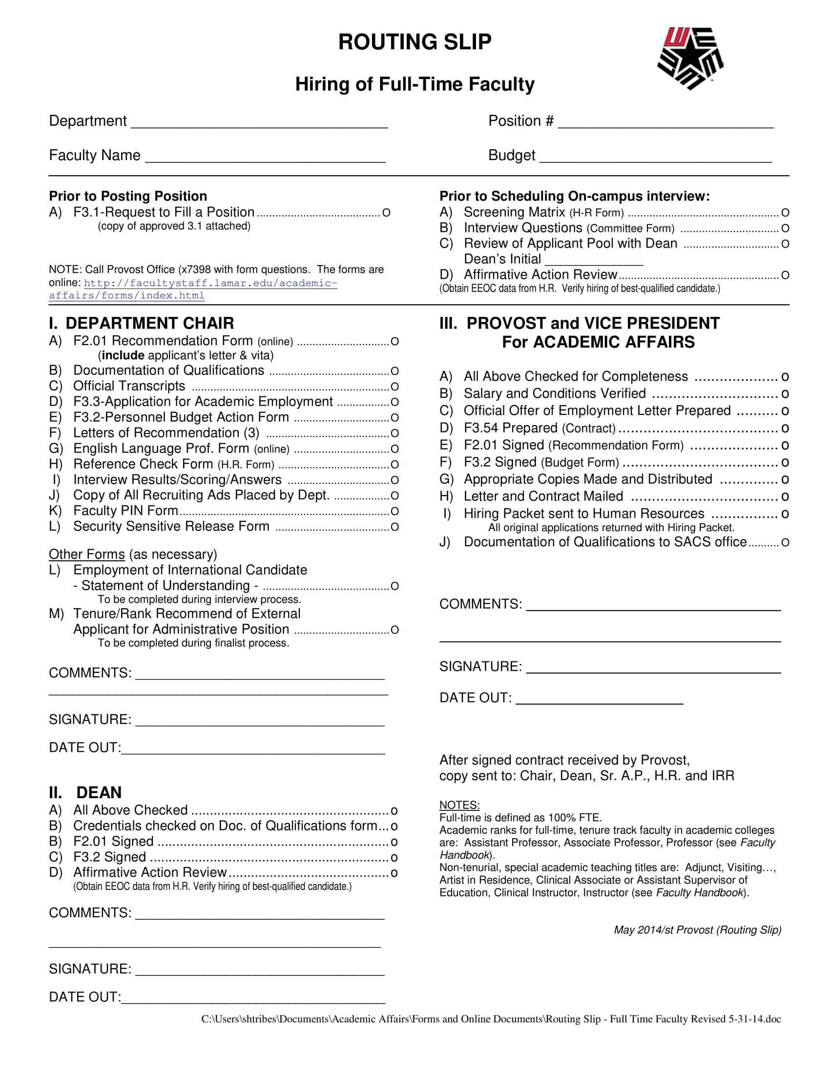 Internal Routing Slip Template