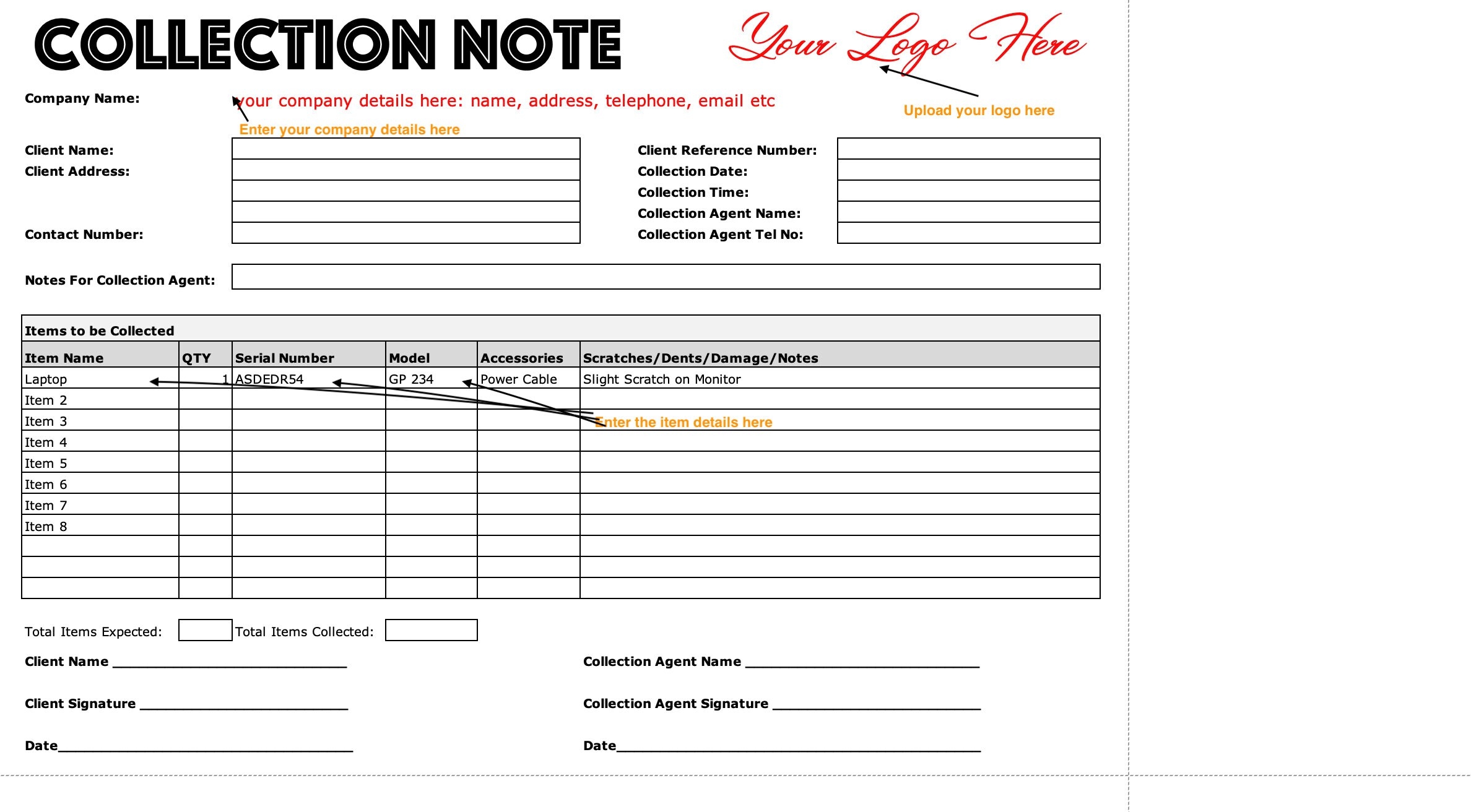 A4 letter Printable And Editable Collection Note slip Template In Excel Format Etsy