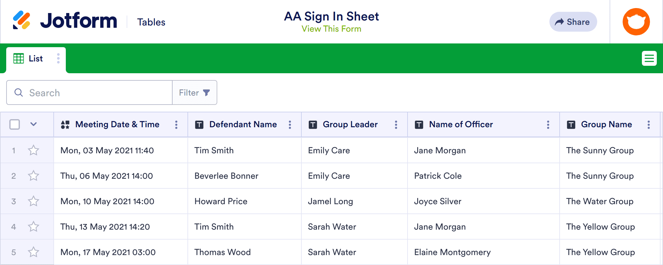 AA Sign In Sheet Template Jotform Tables