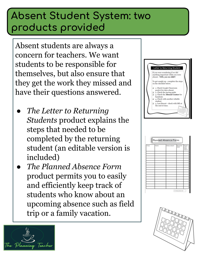 Absent Student System Letter With Checklist And Known Absence Log