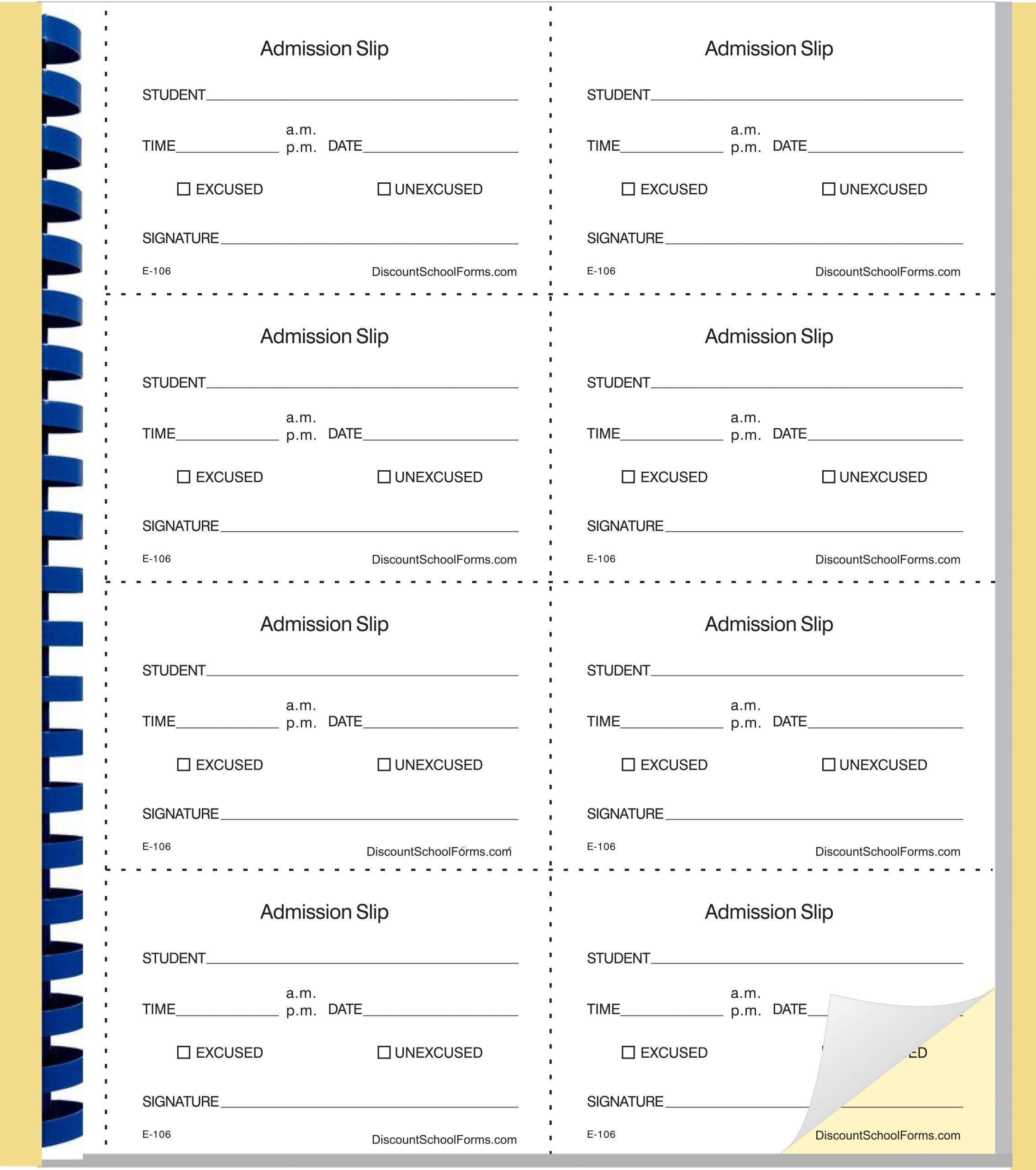 Admission Slip Booklet