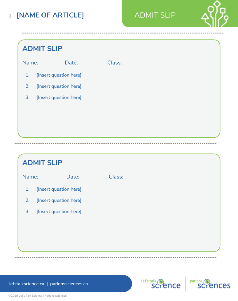 Admit Slip Let s Talk Science