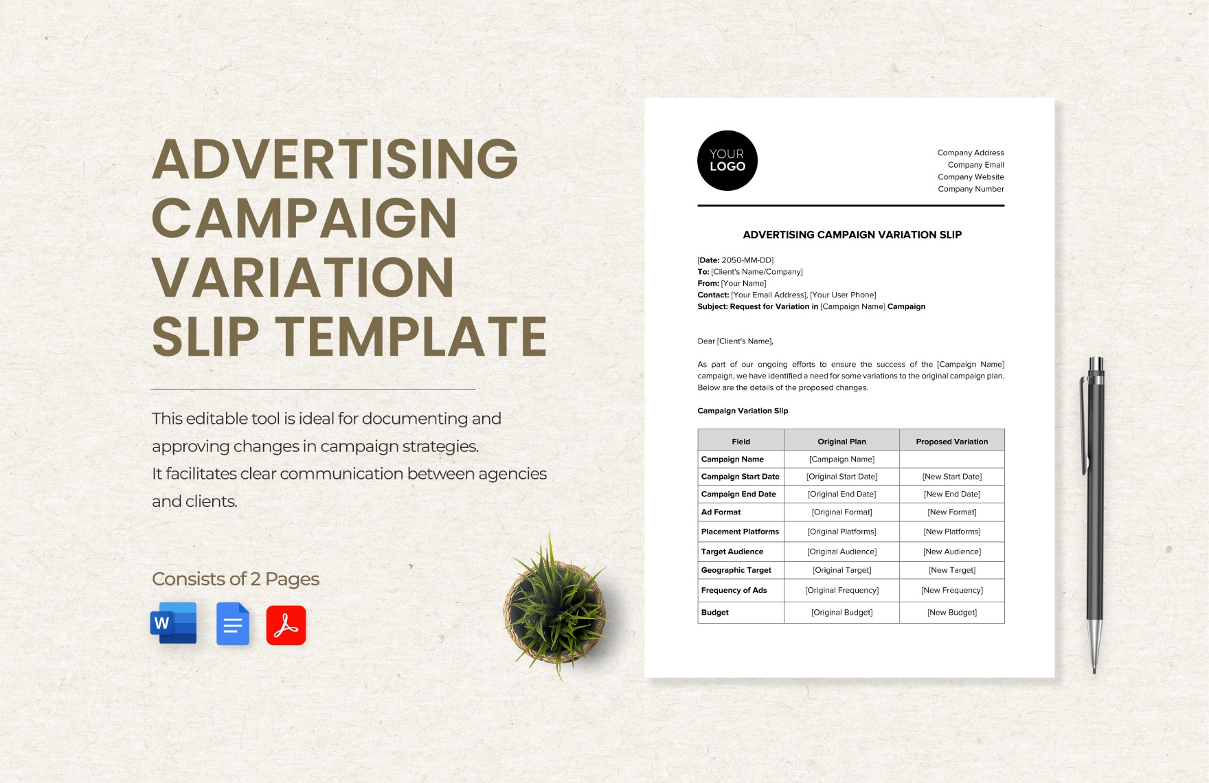 Advertising Campaign Variation Slip Template In Word PDF Google 