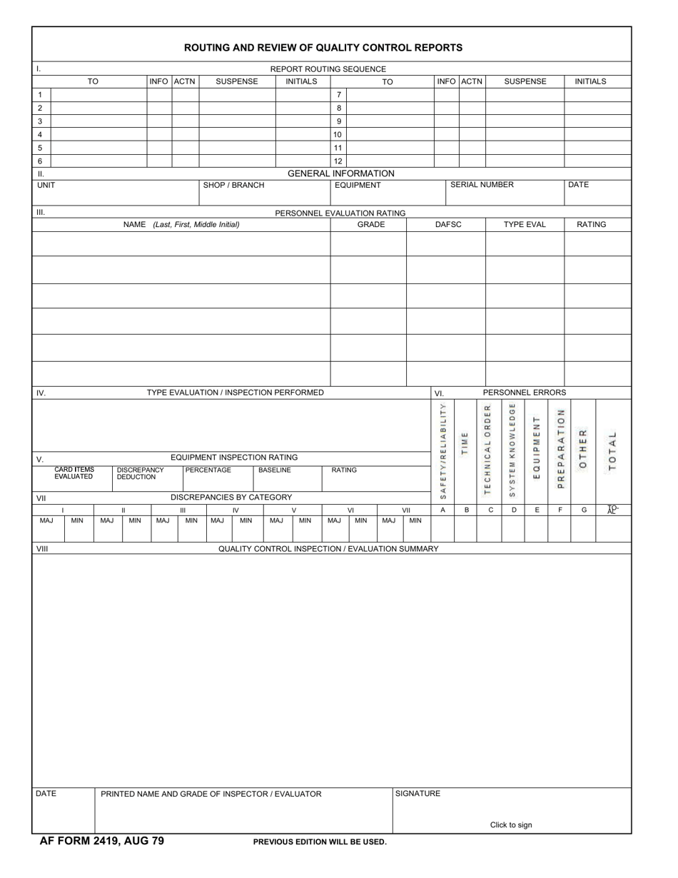 AF Form 2419 Fill Out Sign Online And Download Fillable PDF Templateroller