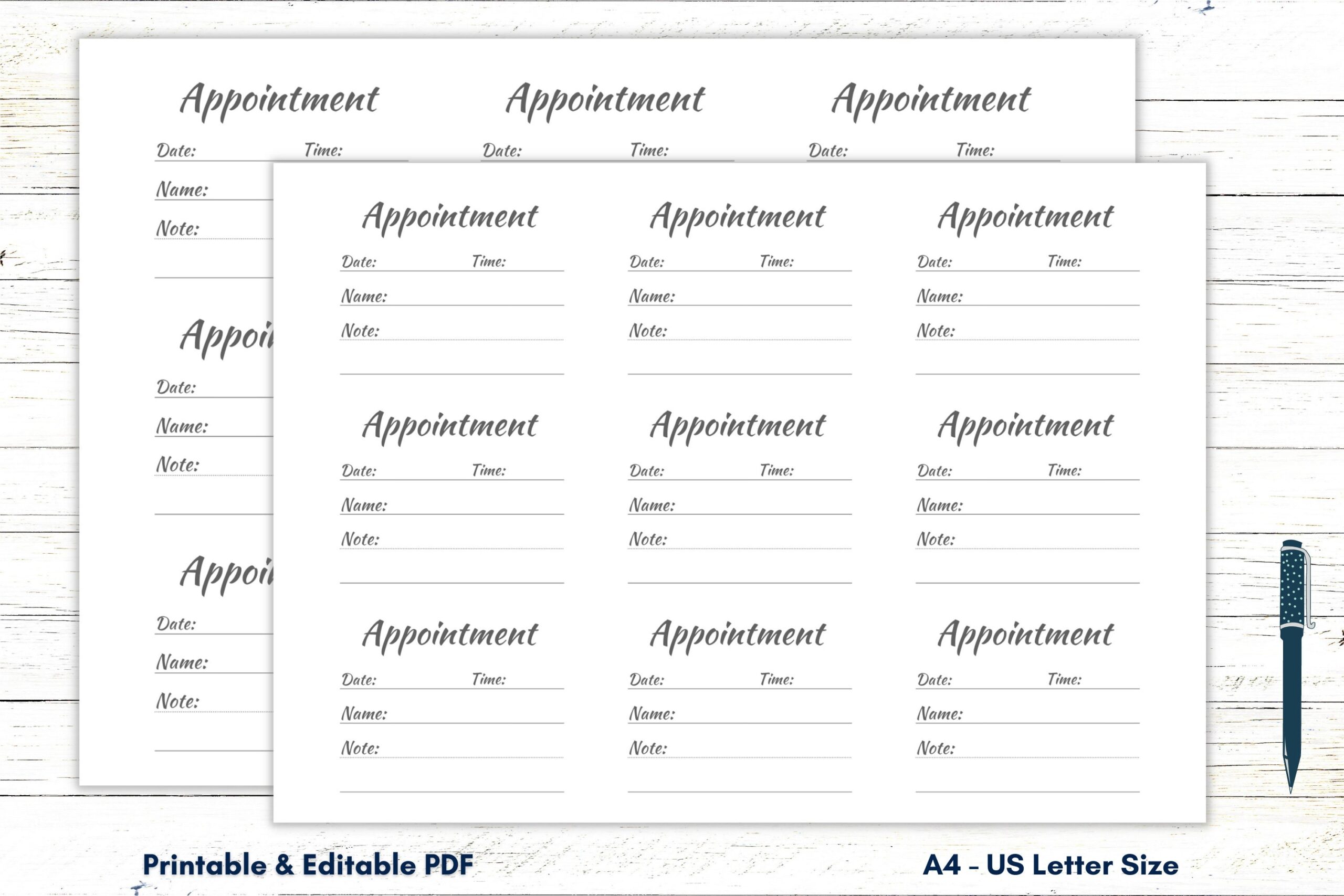 Appointment Card Template Appointment Card Printable Appointment Cards Appointment Reminder Cards Appointment Planner A4 US Letter PDF Etsy UK