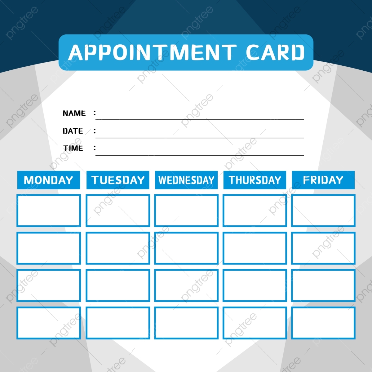 Appointment Card Template With Daily Table For Business Work 