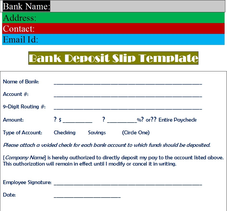 Lodgement Slip Template