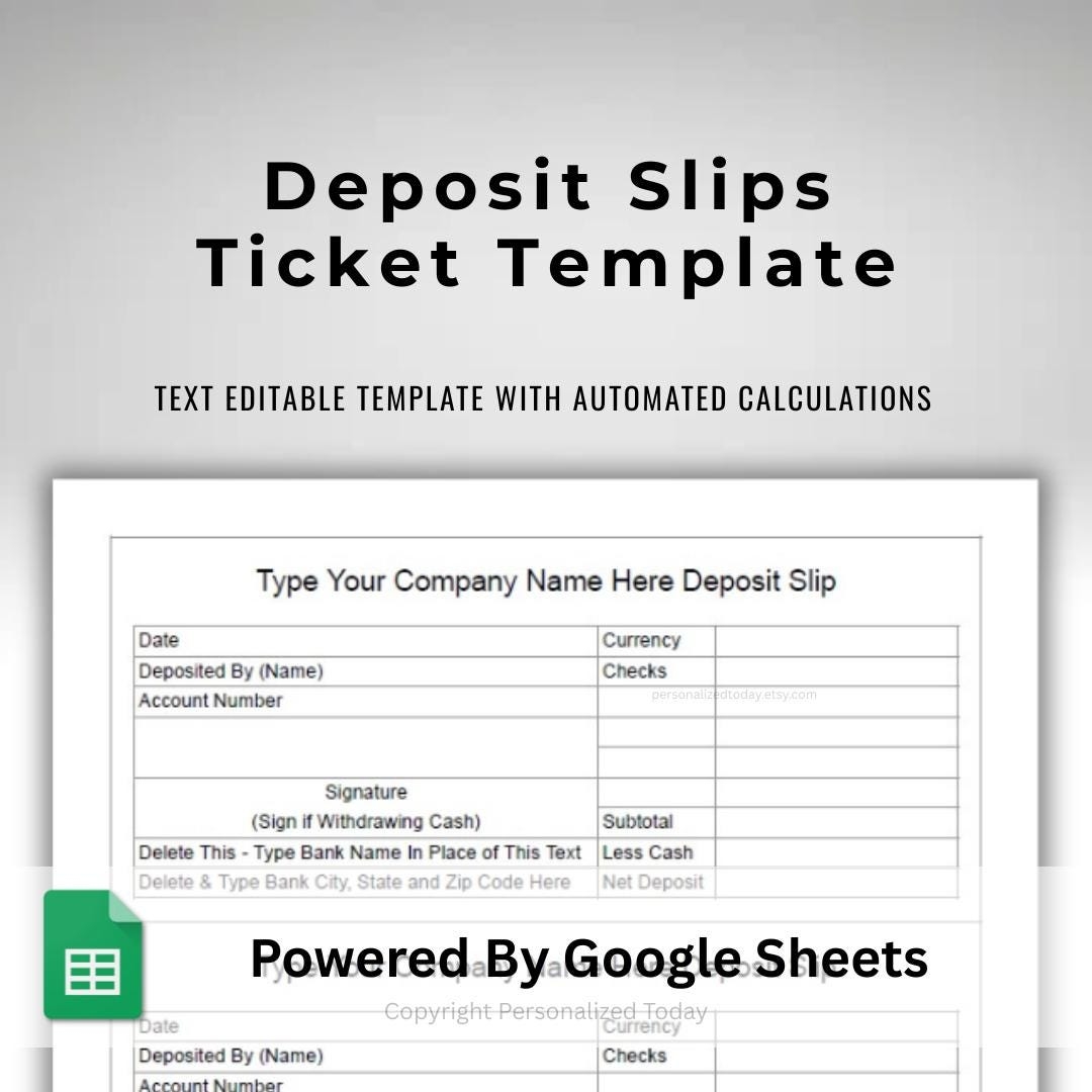 Bank Deposit Tickets Template Text Editable Template For Google 