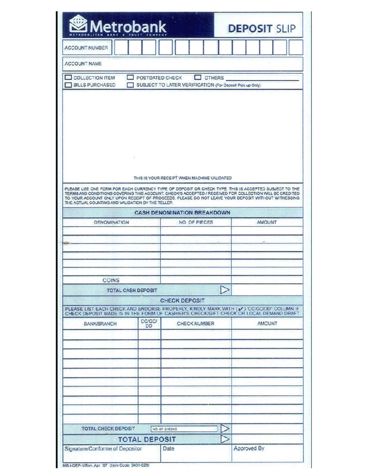 BANK Documents Bank Deposit Slips Withdrawal Slips And Checks Metrobank DEPOSIT SLIP Studocu