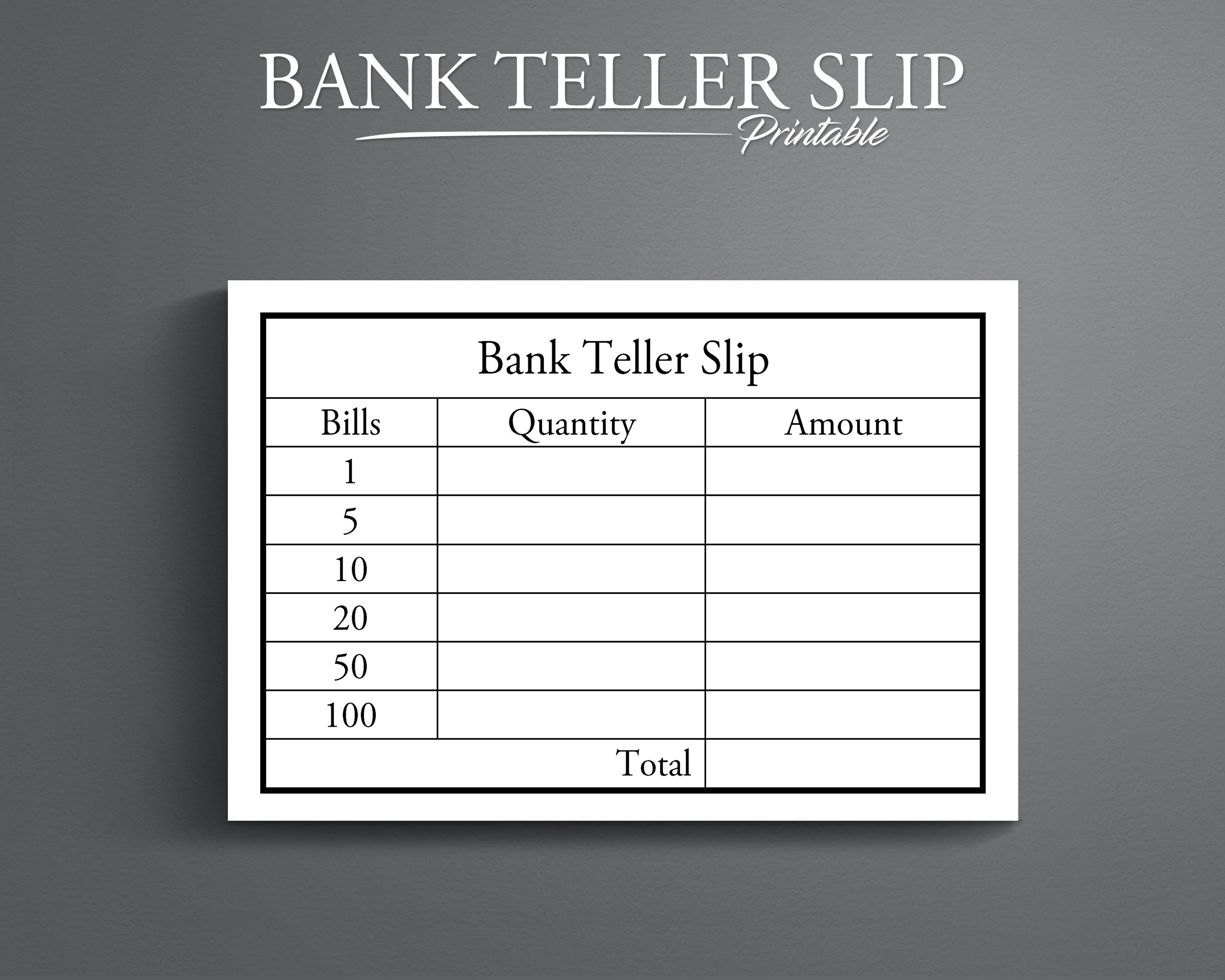 Bank Teller Slip Cash Breakdown Slip Cash Withdrawal Slip Etsy