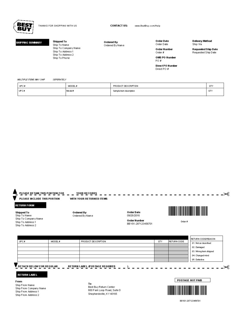 Return Packing Slip Template