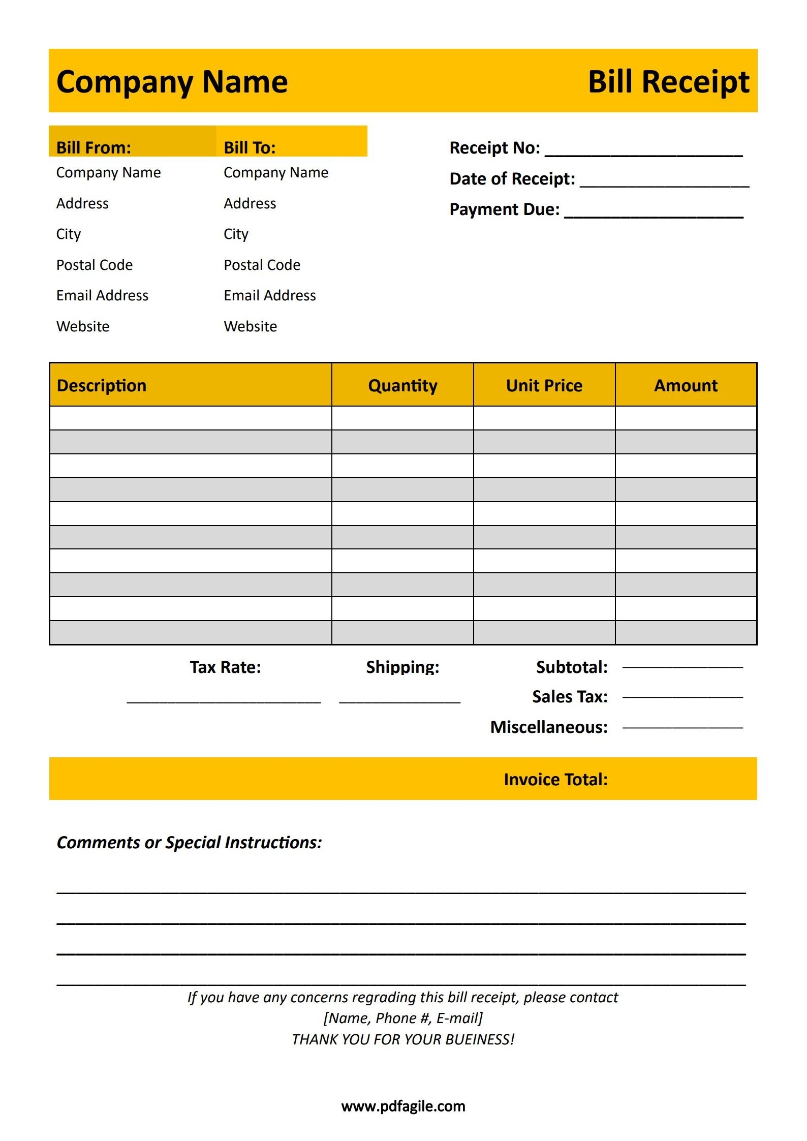 Bill Receipt Template PDF Agile