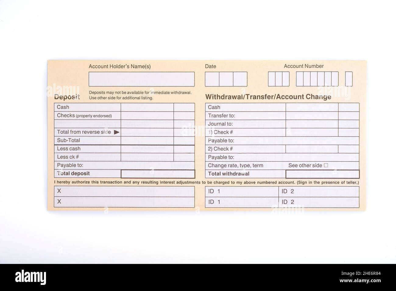 Blank Deposit And Withdrawal Slip On A White Background Stock 