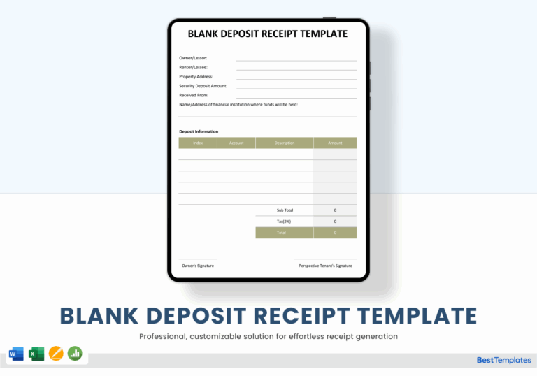 Blank Deposit Receipt Template In Word Excel Apple Pages Numbers