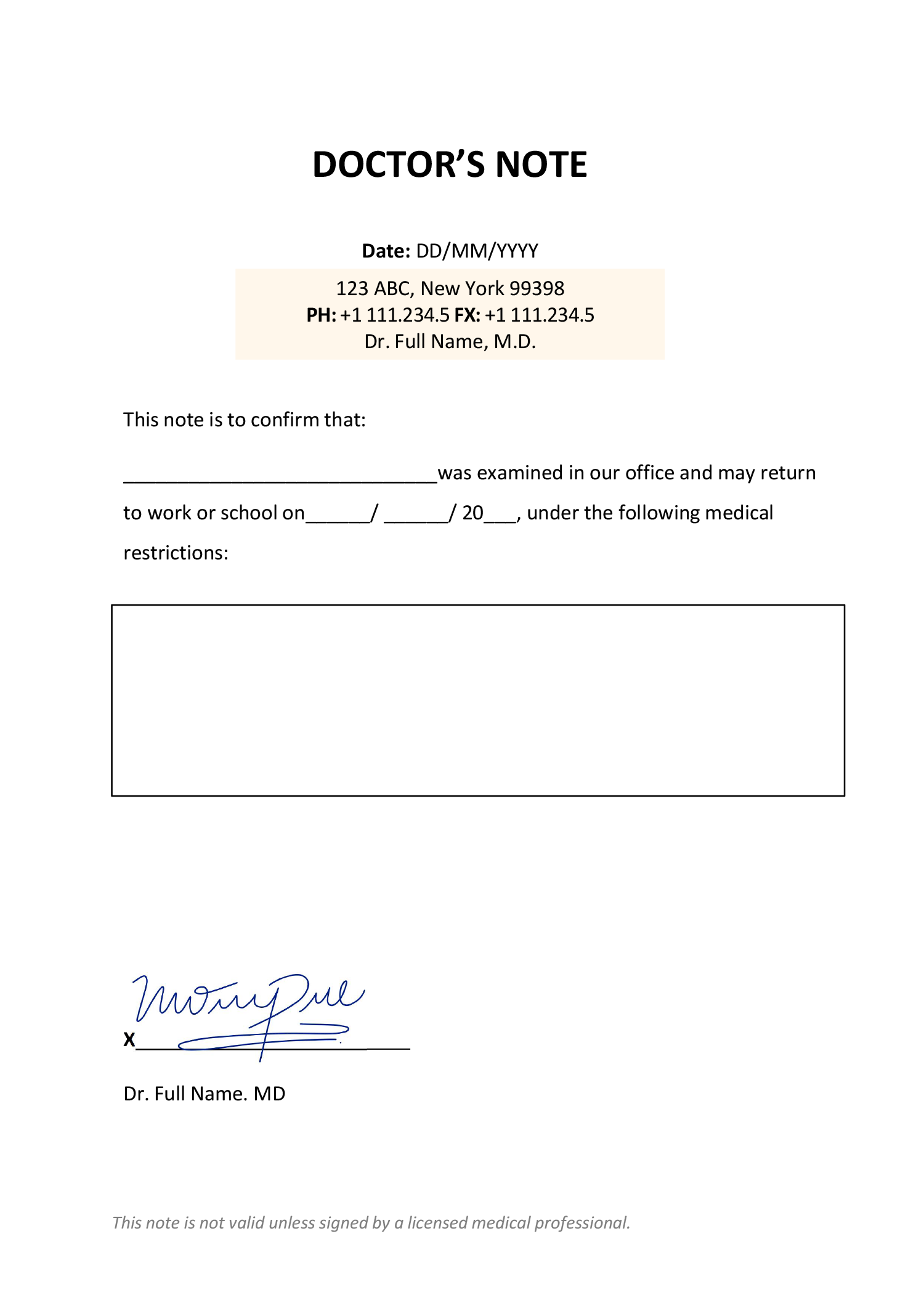 Blank Minimal Doctor s Note Template Word Google Docs Highfile