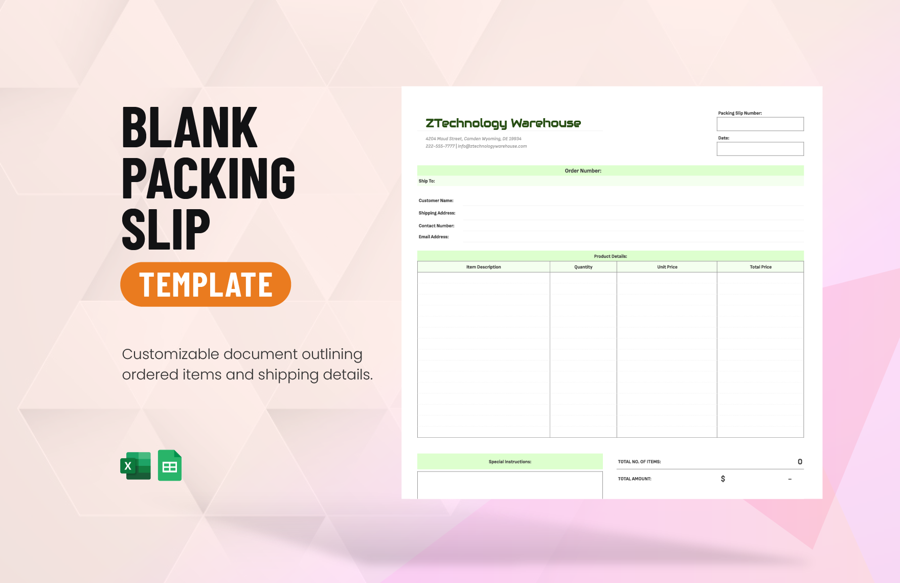 Blank Packing Slip Template In Excel Google Sheets To Download Template 