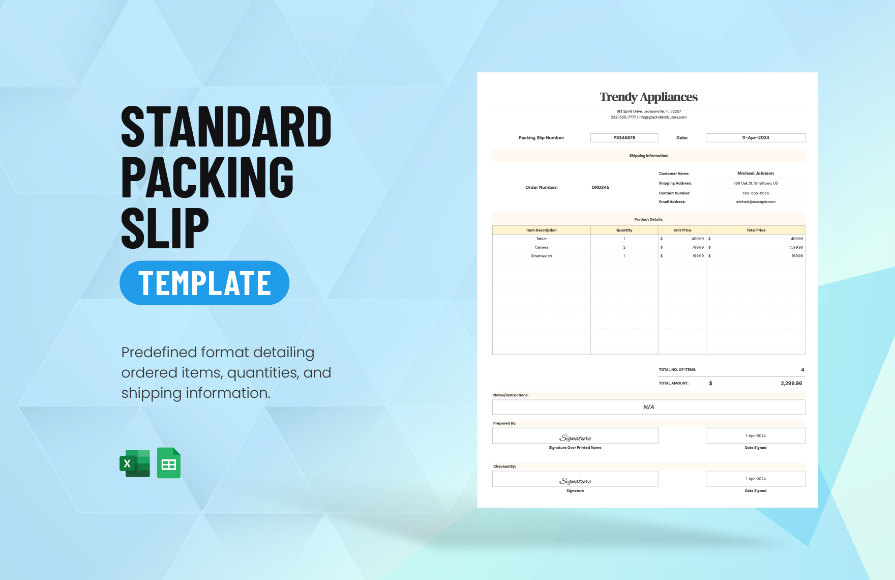 Blank Packing Slip Template In Excel Google Sheets To Download 
